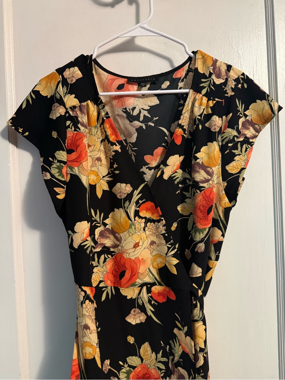 Floral Fit & Flare Midi Dress - Black with Red & Yellow Bloom